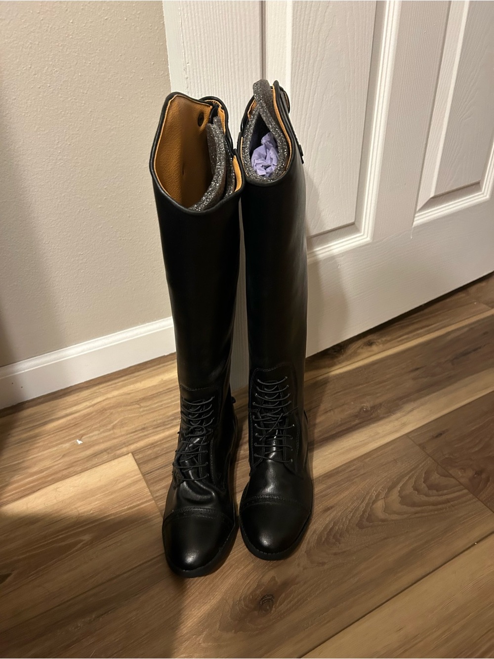 Tall Black Lace-Up Riding Boots - Women